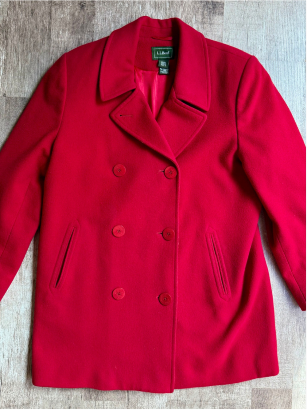 Vintage Y2K L.L. Bean Women’s Red Insulated Wool Blend Double Breasted Peacoat